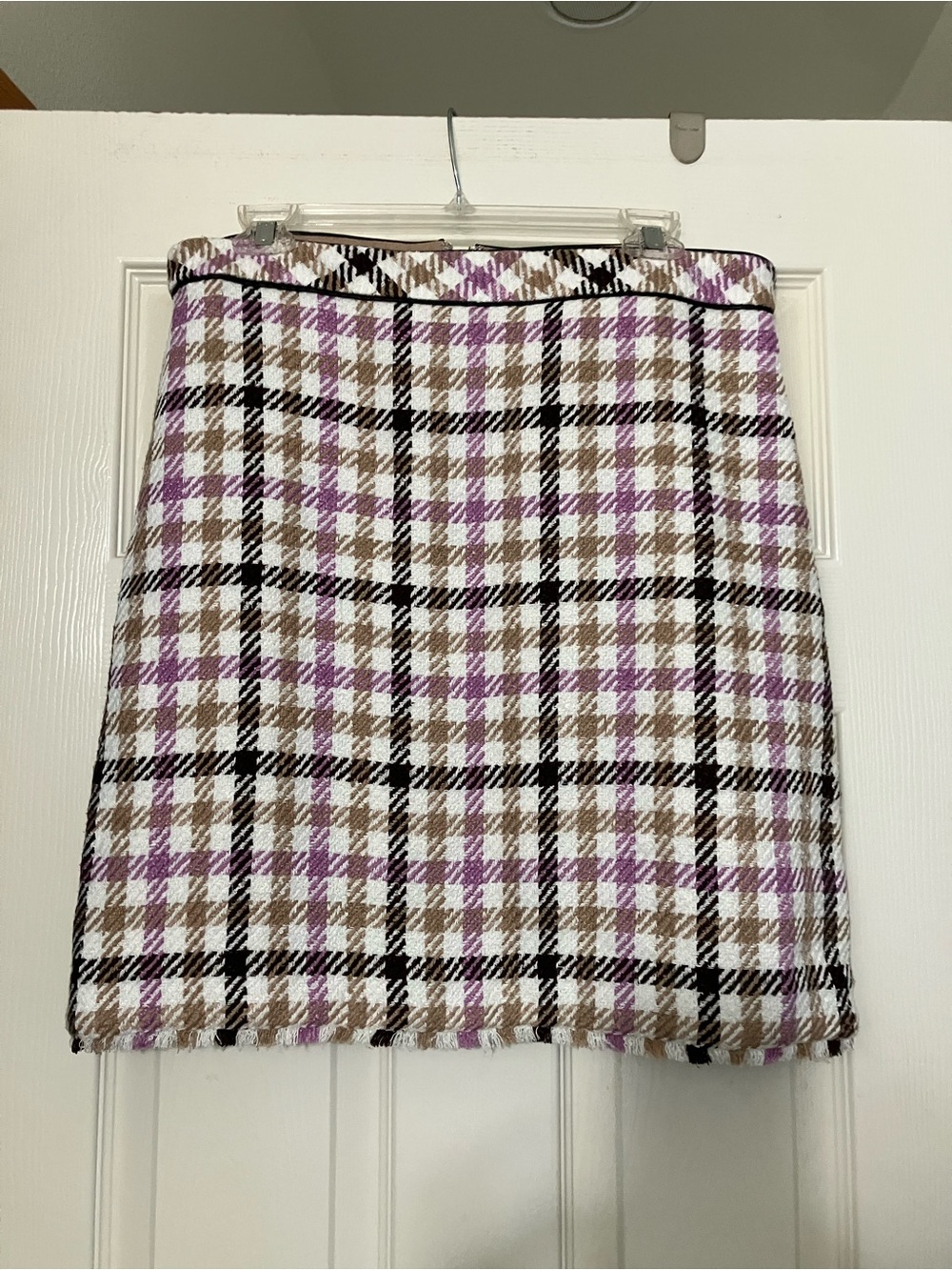 Ann Taylor Lavender, Tan and Black Plaid Pencil Skirt